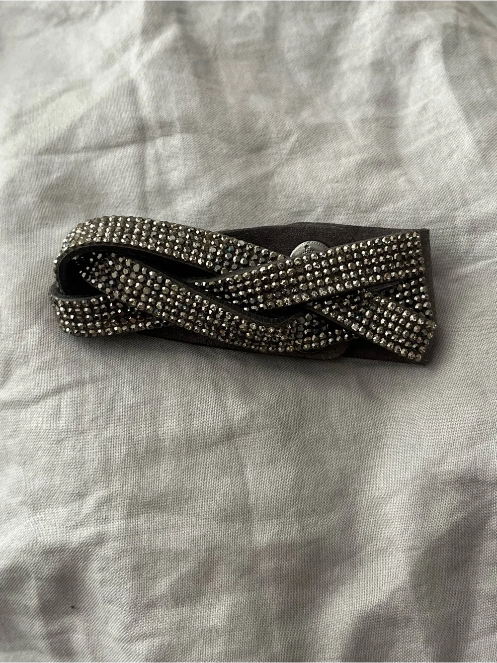 Crystal Embellished Braided Leather Bracelet - Black
